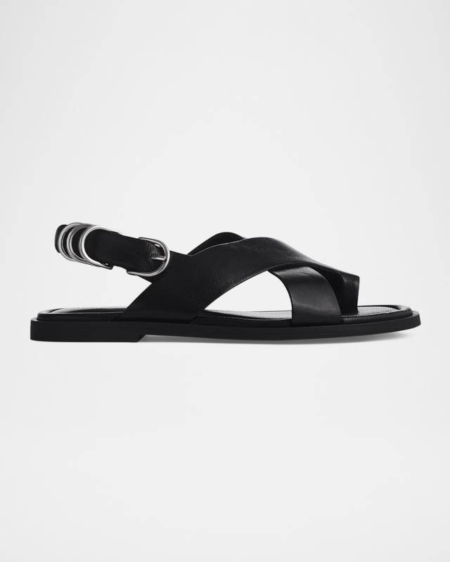 Gia Leather Toe-Loop Slingback Sandals
